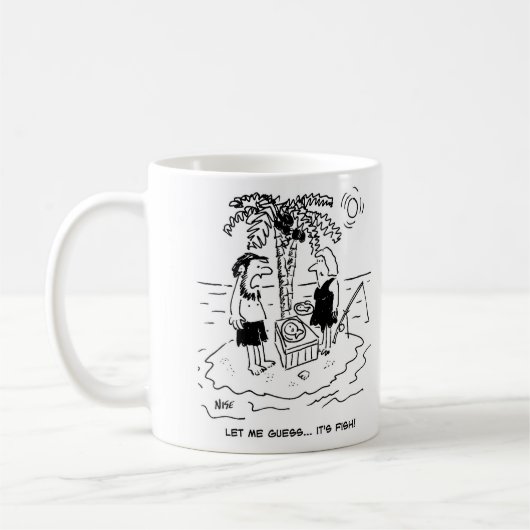 Mug L'île déserte. L'homme suppose que le repas est du (Gauche)
