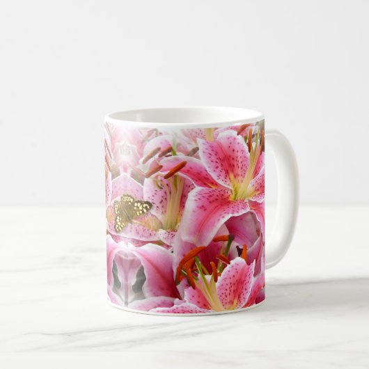 Mug Liliers et papillons Stargazer roses (Devant droit)