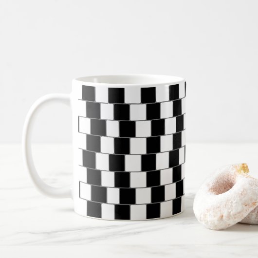Mug L'illusion optique raye le noir de carrés (Avec donut)