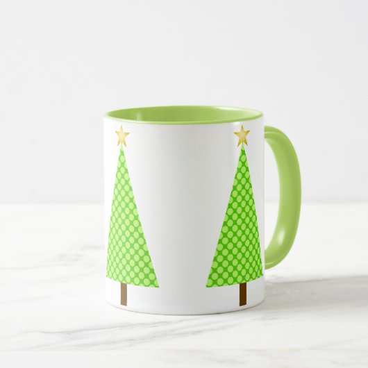 Mug Lime Green Polka Point Retro Arbre de Noël moderne (Devant droit)