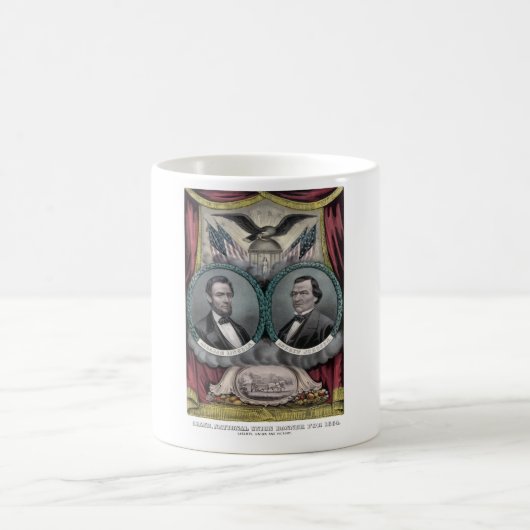 Mug Lincoln et bannière 1864 d'élection de Johnson (Centre)