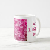 Mug "Linda" Nom, Joli rose Hydrangea Floral Lettres (Devant droit)