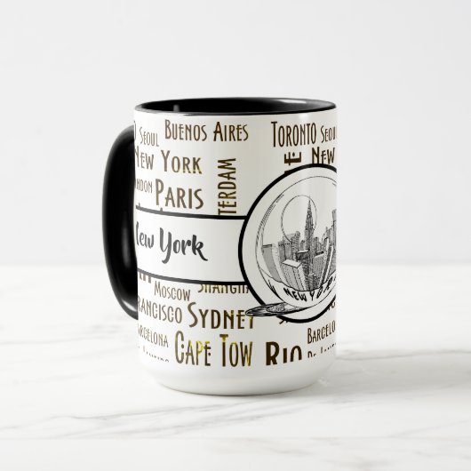 Mug Linge élégant New York City Ringer noir 15oz (Devant gauche)
