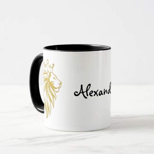 Mug Lion Avec Couronne - Style Or 2 (Devant gauche)