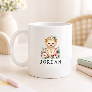 Mug Lion de bébé Safari Jungle Nom personnalisé