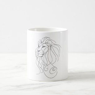 Mug Lion dessiné à la main - Art linéaire minimaliste