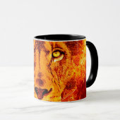 Mug Lion flamboyant rouge orange dos jaune (Devant droit)