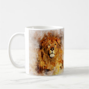 Mug Lion mâle avec grand portrait d'aquarelle de manne