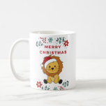 Mug Lion Noël Neige Animaux d'hiver Lions<br><div class="desc">Le lion pour la carte de voeux de Noël. Animaux amusants avec des cadeaux et de la neige pour les vacances. Aussi drôle pour noël en juillet. Les lions sont de mignons animaux et parfaits pour Noël.</div>