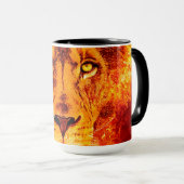 Mug Lion noir rouge en feu (Devant droit)