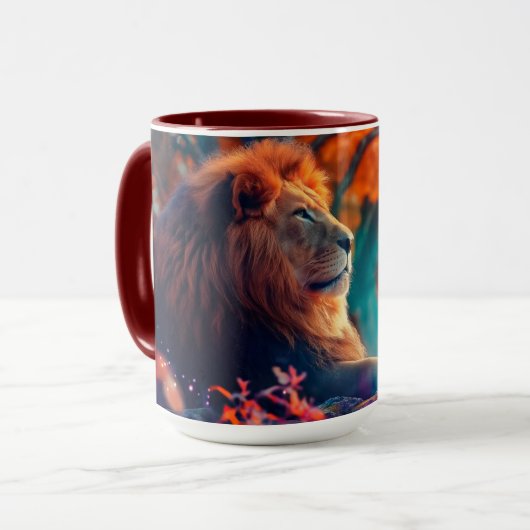 Mug Lion royal dans la conception forestière enchantée (Devant gauche)