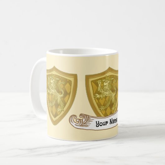 Mug Lion Shield Family Crest Nom (Devant gauche)