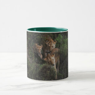 Mug Lionesses Et Un Lion-Cub Arborant Les Arbustes