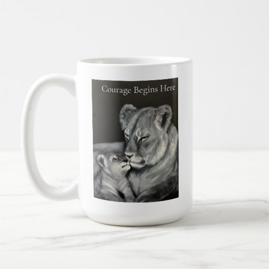Mug Lionne et son Petit - Le Courage Commence Ici (Gauche)