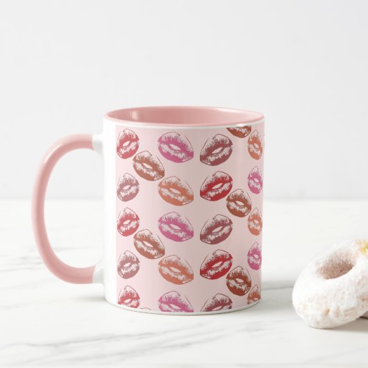 Mug Lipstick Kiss Lip Prints rose (Avec donut)