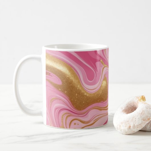 Mug Liquide rose avec stries dorées (Avec donut)