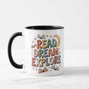 Mug Lire Dream Explorer Livres Crescent Moon Whimsical