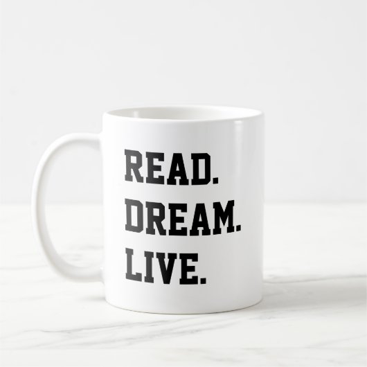 Mug LIRE DREAM LIVE. Noir et blanc (Gauche)