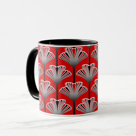 Mug Lis d'art déco, rouge-foncé et gris/gris (Devant gauche)