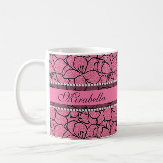 Mug Lis roses luxuriants avec le contour noir, parties (Gauche)