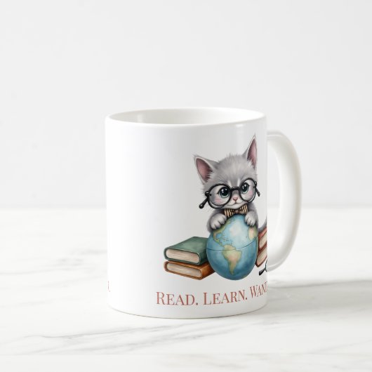 Mug "Lisez. Apprenez. Allez-y." Chat de réservation mi (Devant droit)