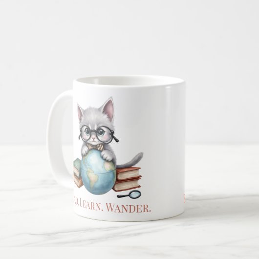 Mug "Lisez. Apprenez. Allez-y." Chat de réservation mi (Devant gauche)