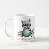 Mug "Lisez. Apprenez. Allez-y." Chat de réservation mi (Gauche)