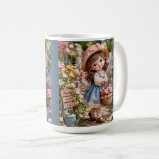 Mug Little girl and her flower garden