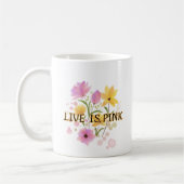 Mug "LIVE IS PINK" is written in a dark (Gauche)