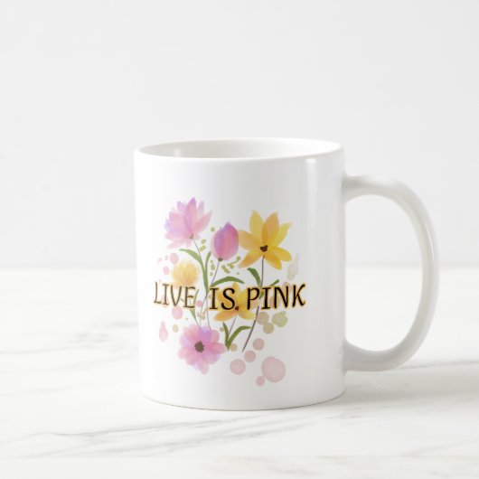 Mug "LIVE IS PINK" is written in a dark (Droite)