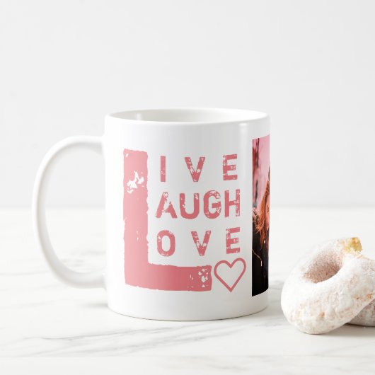 Mug Live Laugh Love Photo Collage Valentine (Avec donut)