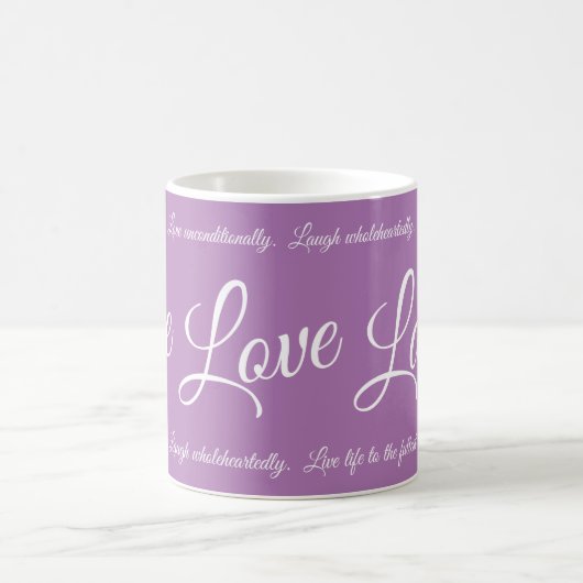 Mug Live Love Laugh Élégant blanc Script violet (Centre)