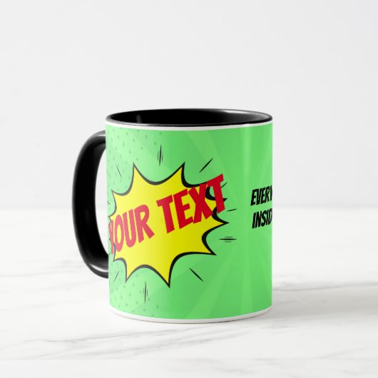 Mug Livre de bande dessinée Superhero vert rouge jaune (Devant gauche)