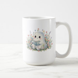 Mug Livre De Lecture Du Fantôme De Kawaii - Aquarelle