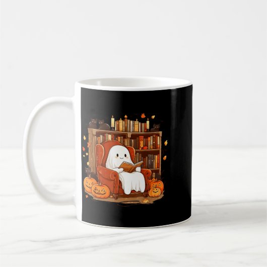Mug Livre de lecture fantôme avec chat noir Halloween (Gauche)
