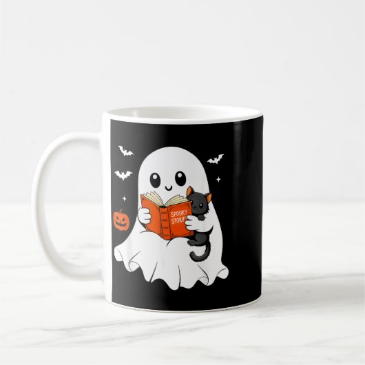 Mug Livre de lecture fantôme Costume d'Halloween chat (Gauche)