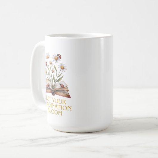 Mug Livre en fleurs. Laissez fleurir votre imagination (Devant gauche)
