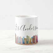 Mug Livres aquarelles colorés Nom de l'enseignant (Centre)