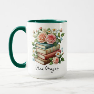 Mug Livres floraux personnalisés Professeur Bibliothéc