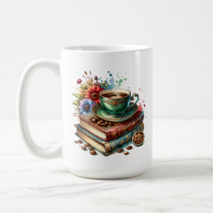 Mug Livres vintages, Fleurs et Café ou Thé