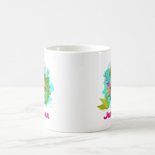 Mug Lizard tropical aux fleurs Personnalisé (Centre)
