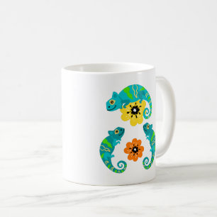 Mug Lizards Aimer Orange & Fleurs Jaunes Tissu Blanc