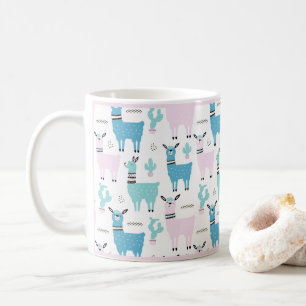 Mug Llama Alapaca Animal Bleu Animaux roses Pink Trim