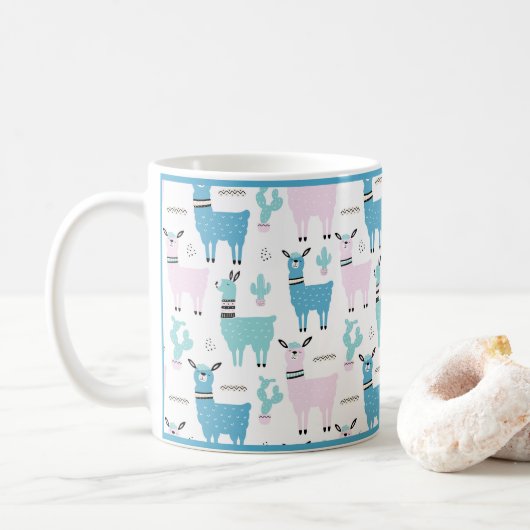 Mug Llama Alapaca animal bleu rose animaux (Avec donut)