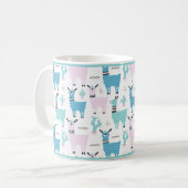 Mug Llama Alapaca animal bleu rose Animaux vert Trim (Devant gauche)