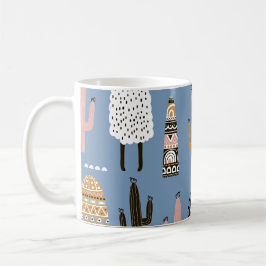 Mug Llama, Cactus, Motif d'éléments à main. (Gauche)