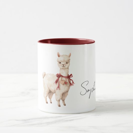 Mug Llama Cream Bow Red Hearts (Centre)