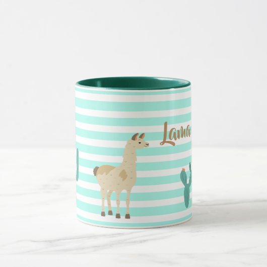 Mug Llama et cactus sur bandes vertes et blanches (Centre)