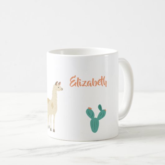 Mug Llama et cactus sur blanc ajouter un nom (Devant droit)