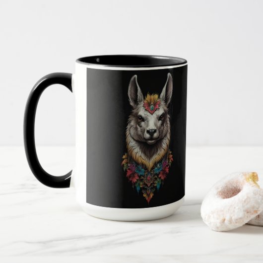 Mug Llama Et Portrait Fleur, (Avec donut)